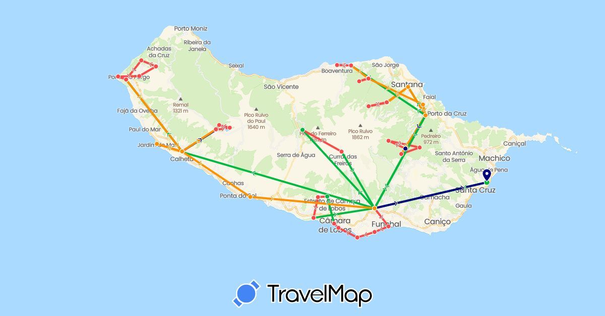 TravelMap itinerary: driving, bus, hiking, hitchhiking in Portugal (Europe)